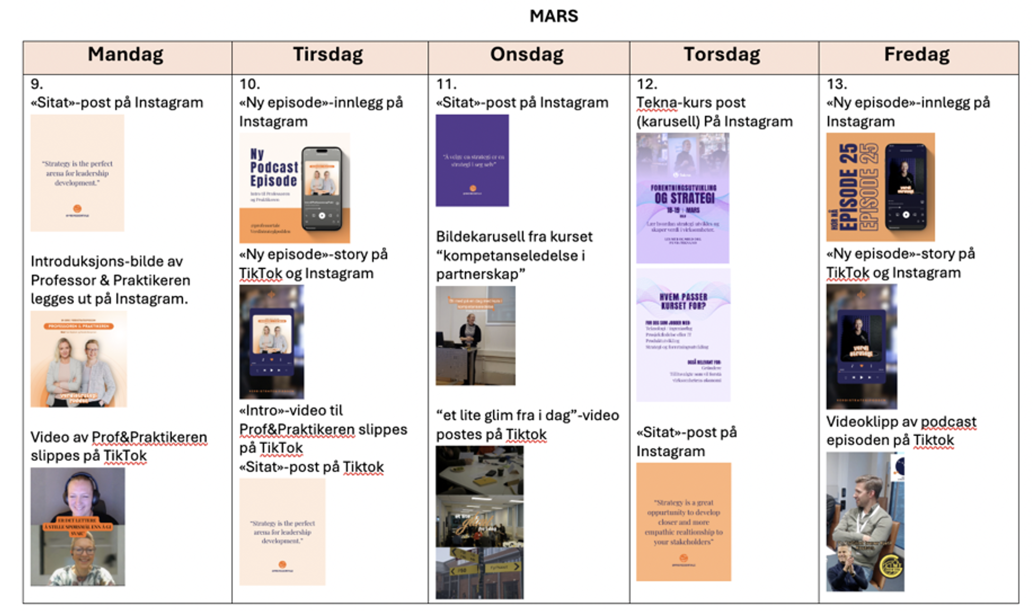 Publiseringsplan for mars